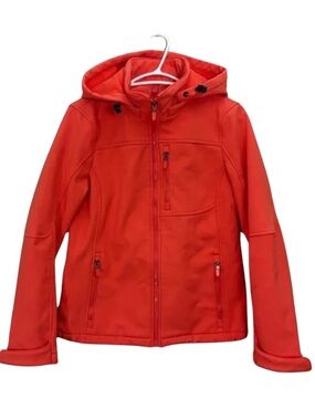 Calvin Klein Orange-Red Hooded Neoprene Fleece-Lined Jacket – Size Small GUC